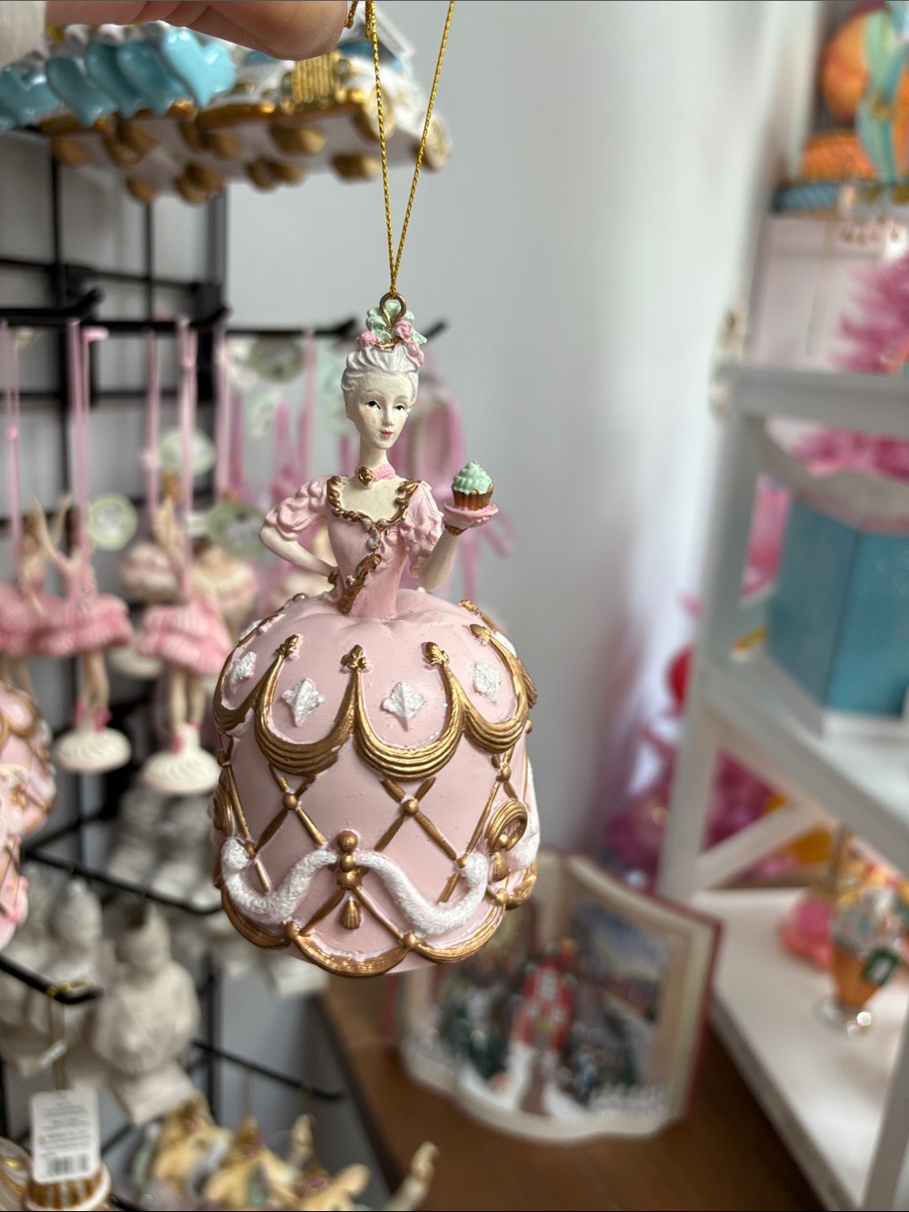 Pink  Lady Ornament with Gold Accents